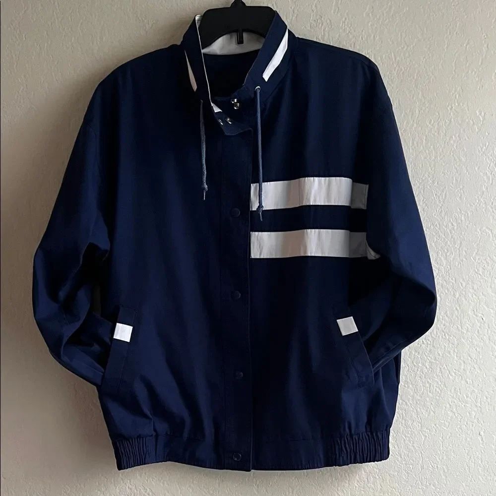 Vintage Current Air Navy Blue with White Accents Bomber Jacket Windbreaker in S
